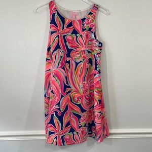 Lilly Pulitzer Emma Sleeveless A Line 100% Silk Dress Sz Small Pink and Blue